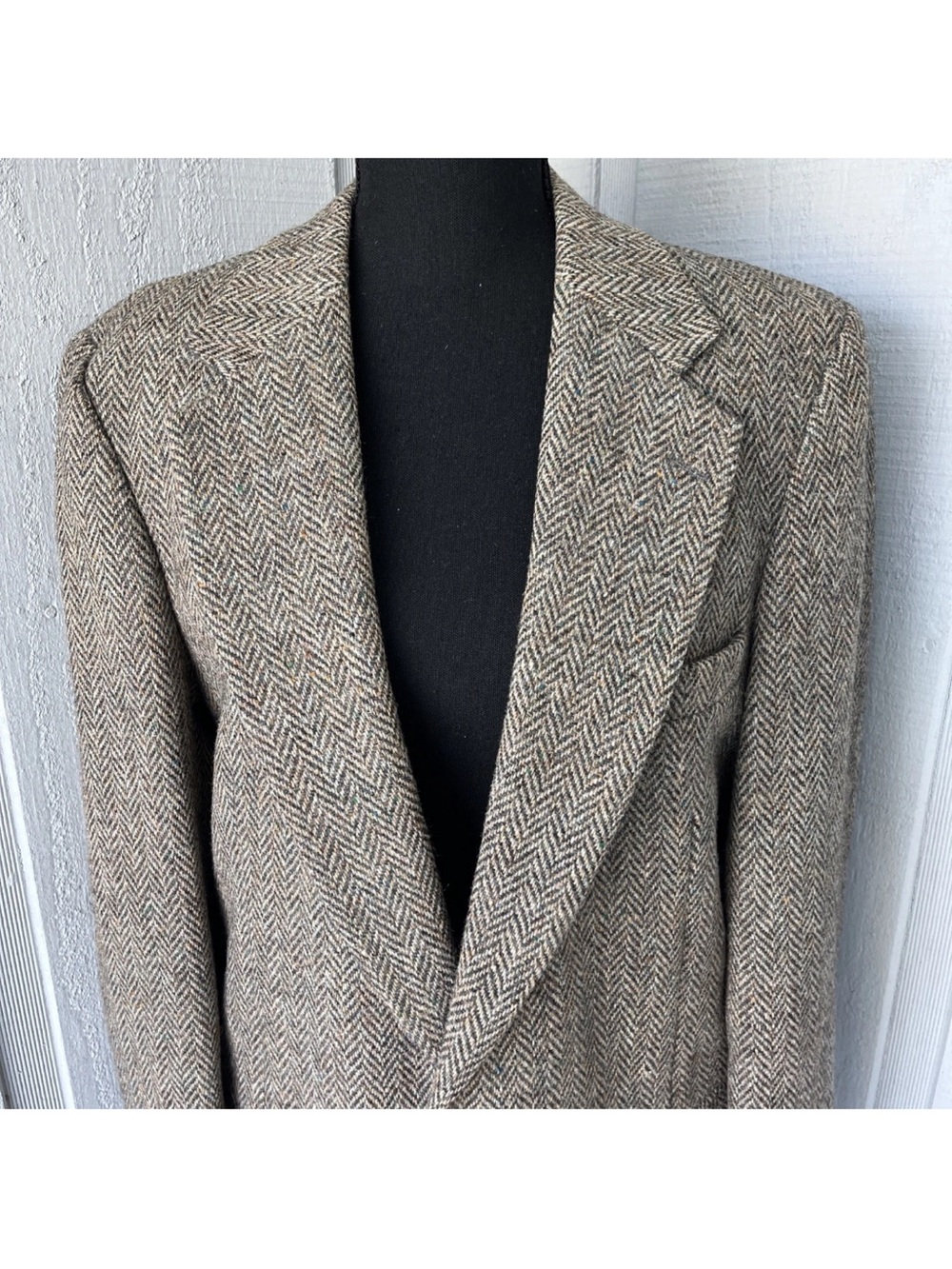 Vintage Harris Tweed 100% Wool Herringbone Sport Coat Blazer Mens 40R  Brown USA